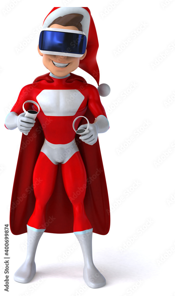 Fun 3D Illustration of a super Santa Claus with a VR Helmet Fun 3D Illustration of a super Santa Claus with a VR Helmet