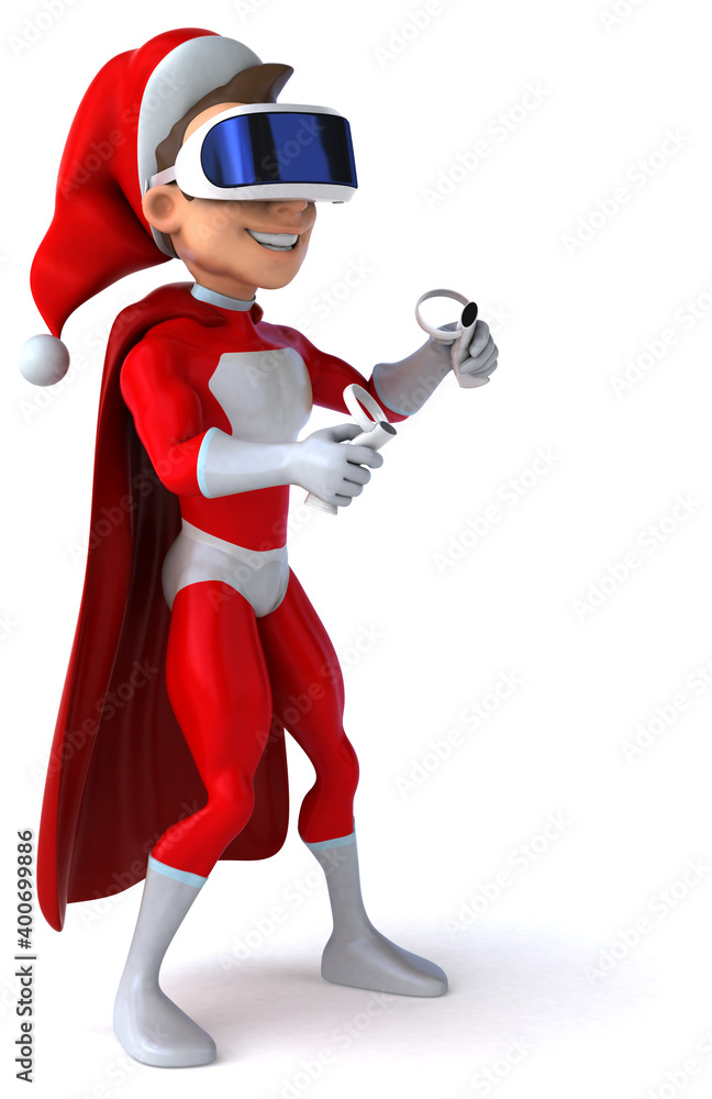 Fun 3D Illustration of a super Santa Claus with a VR Helmet Fun 3D Illustration of a super Santa Claus with a VR Helmet