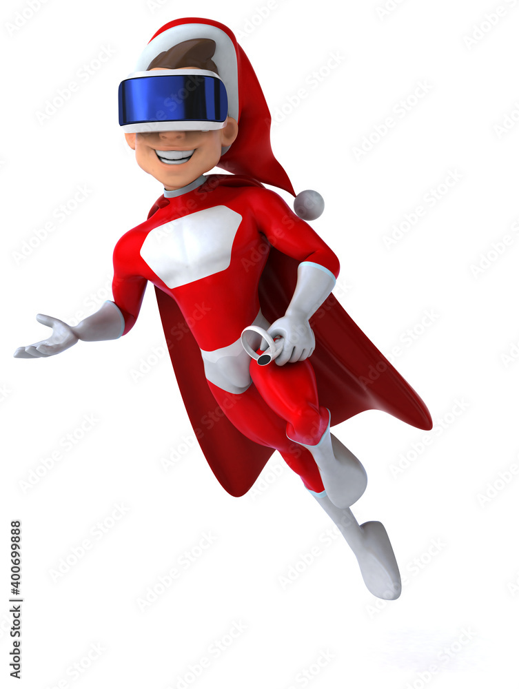 Fun 3D Illustration of a super Santa Claus with a VR Helmet Fun 3D Illustration of a super Santa Claus with a VR Helmet