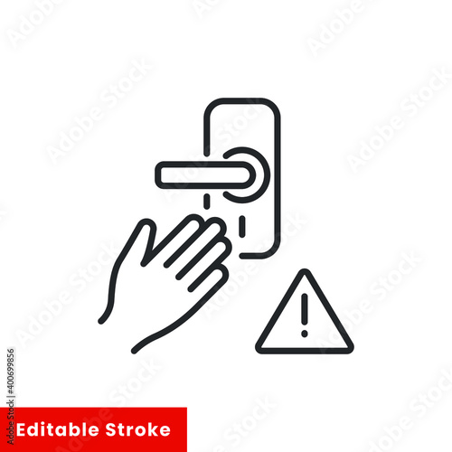 Avoid touching surfaces with door knob line icon. COVID-19 prevention. Isolate on white background. Editable stroke vector illustration EPS 10