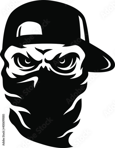Aggressive Skull with Backward Cap and Bandana