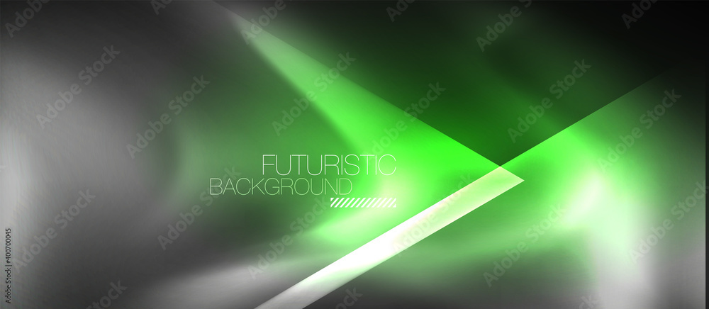 Naklejka premium Neon geometric abstract background. Triangles with color glowing light effects in the dark. Vector illustration for covers, banners, flyers and posters and other