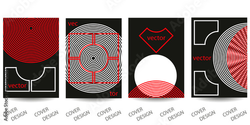 Abstract minimal geometric backgrounds set. Black, white and red geometric pattern . For printing on covers, banners, sales, flyers. Modern design. Vector. EPS10