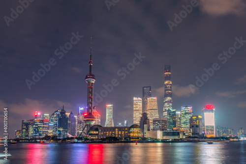 Night view of Lujiazui  the financial district and modern skyline in Shanghai  China.