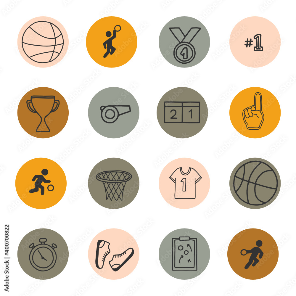 Big vector highlights cover icon set for social media stories. Basketball icons. Hand drawn round templates for contemporary bloggers. Big vector highlights cover icon set for social media stories. Basketball icons. Hand drawn round templates for contemporary bloggers.