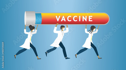 People in hurry to deliver vaccine. Vector illustration. EPS10.