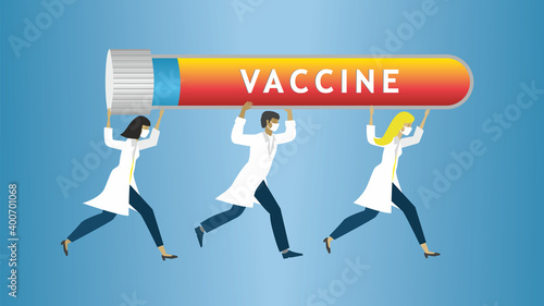 People in hurry to deliver vaccine. Vector illustration. EPS10.