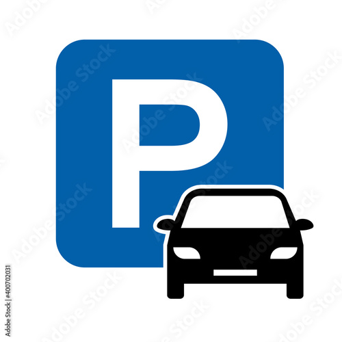 Flat parking icon for banner design. Information icon vector. Blue image on white backdrop. Blue background. Parking lot.