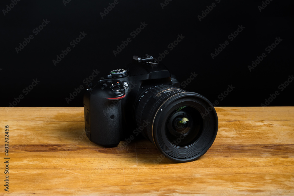Reflex dslr camera on black background