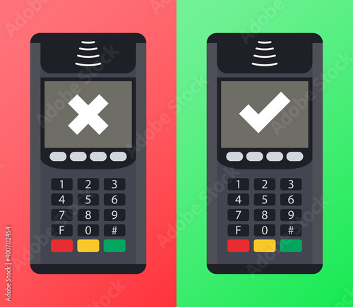 Terminal approve reject, great design for any purposes. Flat icon on green and red backdrop. Vector design illustration.