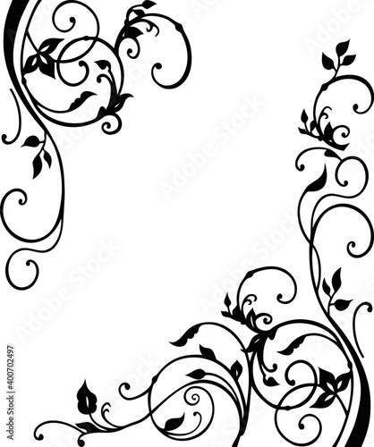 angular floral pattern with monograms, swirls and leaves