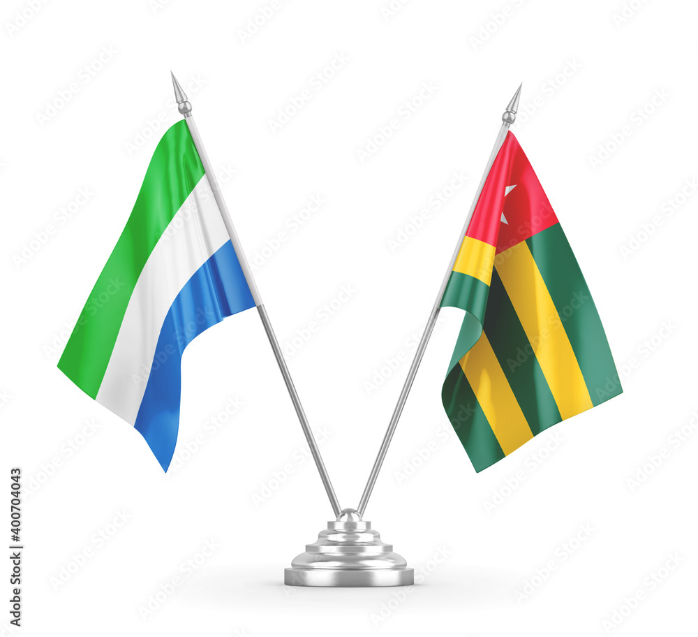 Togo and Sierra Leone table flags isolated on white 3D rendering