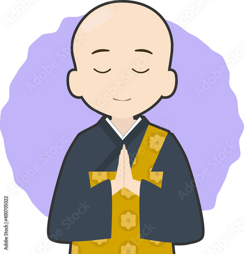 祈りを捧げる可愛いお坊さんのアイコンイラスト
