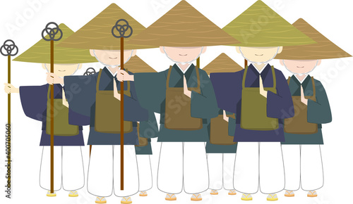 修行僧の集団のイラスト
