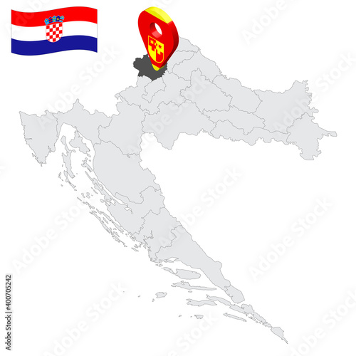 Location Krapina-Zagorje County on map Croatia. 3d location sign similar to the flag of Krapina-Zagorje County. Quality map with regions of Croatia for your design. EPS10.