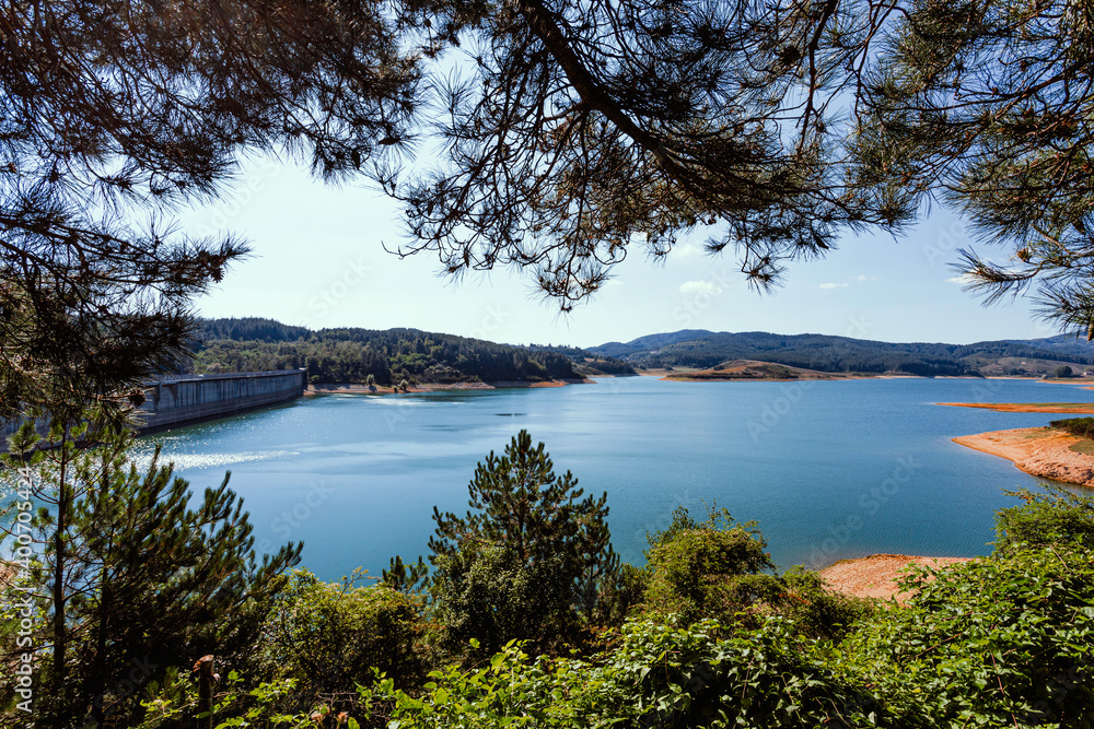Artificial lake with dam. Calabria, Italy