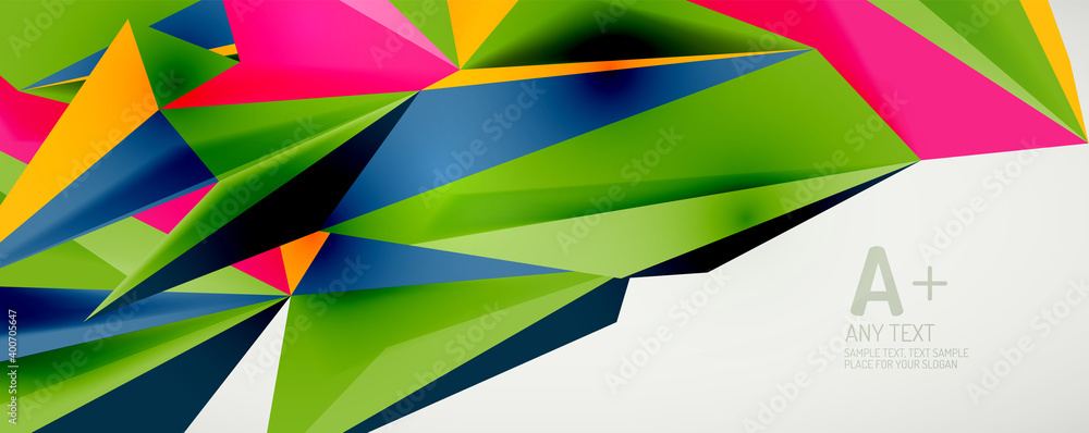 Vector triangle geometric backgrounds. Low poly 3d shape on light backdrop. Vector illustration for covers, banners, flyers and posters and other designs Vector triangle geometric backgrounds. Low poly 3d shape on light backdrop. Vector illustration for covers, banners, flyers and posters and other designs