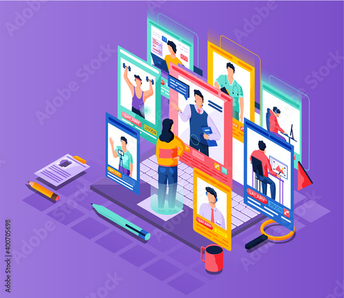 Paycheck salary mobile application page onboard screen set. Employees various specialties get earning. Cartoon vector illustration with female employer and male workers of online professions