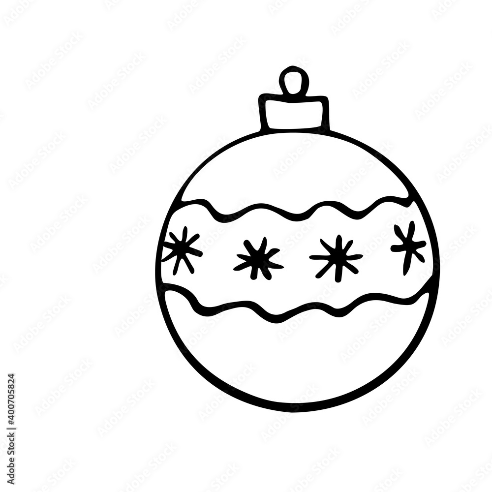 Fototapeta premium Vector Christmas outline tree ball. Element of New year and xmas design in doodle style, isolated. Simple hand drawn illustration for greeting cards, calendars, prints, childrens coloring book