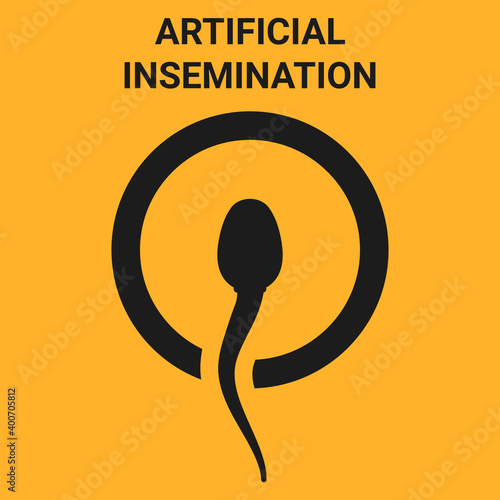 Artificial insemination icon vector illustration. Ovum fertilization medical design.  Sperm, floating to ovule.