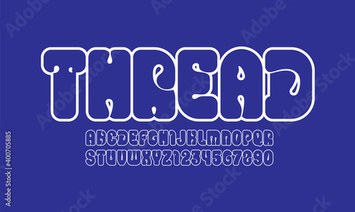 Trendy font, alphabet in the cartoon style, letters and numbers from white line, vector illustration 10EPS
