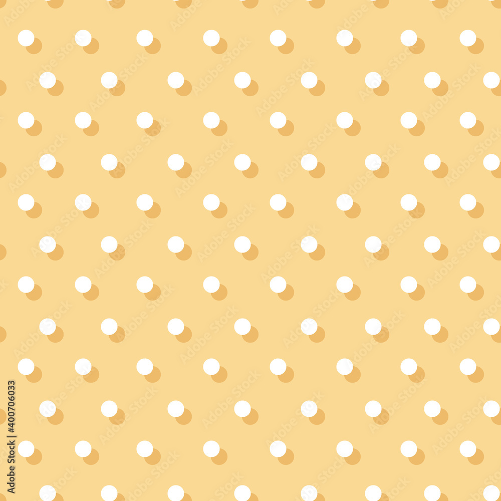 White dots on yellow background seamless pattern. Vector isolated illustration in pastel palette. Trendy cartoon design for wrapping paper, print, fabric.