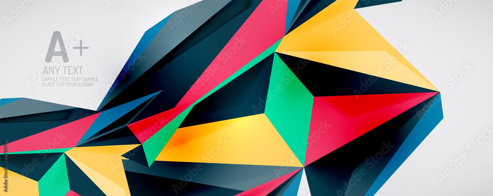 Vector triangle geometric backgrounds. Low poly 3d shape on light backdrop. Vector illustration for covers, banners, flyers and posters and other designs Vector triangle geometric backgrounds. Low poly 3d shape on light backdrop. Vector illustration for covers, banners, flyers and posters and other designs