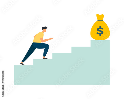 People go to a goal with many processes and obstacles, to achieve the desired target. Vector Illustration
