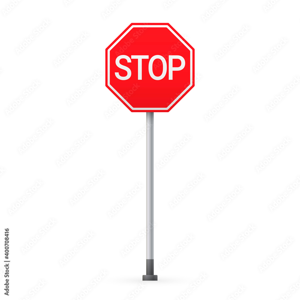 Stop traffic sign on a pillar isolated on white background. Vector illustration. Stop traffic sign on a pillar isolated on white background. Vector illustration.