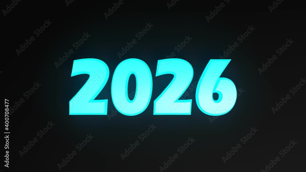 The write 2026 in blue lighted characters, on black background - 3D rendering video clip The write 2026 in blue lighted characters, on black background - 3D rendering video clip