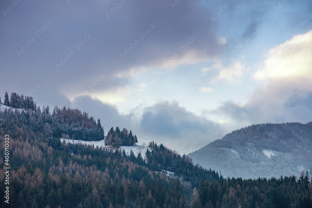 Beautiful austrian winter landscape in Ennstal, Steiermark, Austria
