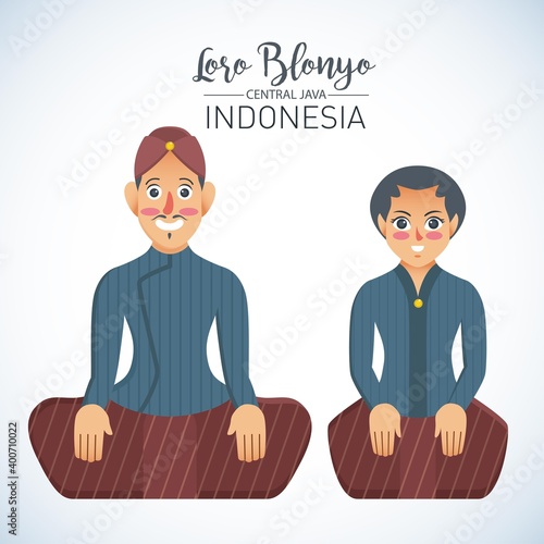 Vector stock of Traditional bridal couple from central java, Indonesia. Called Loro Blonyo. photo