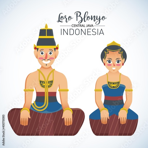 Vector stock of Traditional bridal couple from central java, Indonesia. Called Loro Blonyo. photo