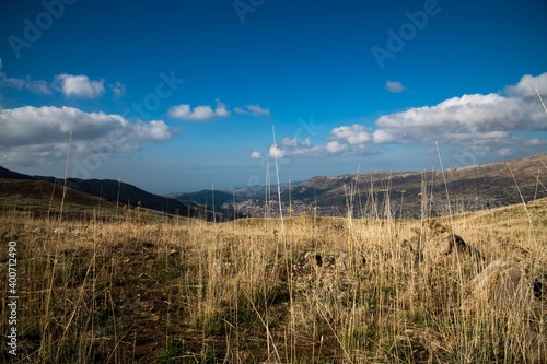 grassland and blue cloud sky in the Lebanon mountain region Sannine photo