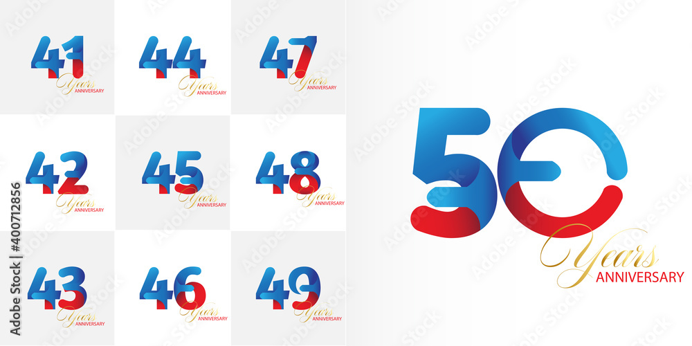 set 41, 42, 43, 44, 45, 46, 47, 48, 49, 50 Year Anniversary celebration Vector Template Design Illustration set 41, 42, 43, 44, 45, 46, 47, 48, 49, 50 Year Anniversary celebration Vector Template Design Illustration
