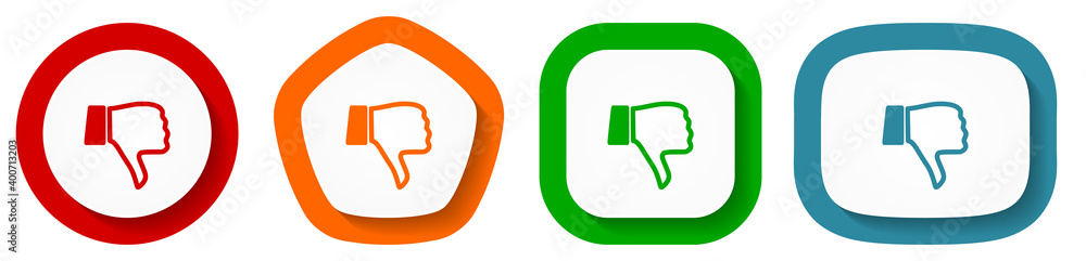 Dislike vector icon set, flat design buttons on white background Dislike vector icon set, flat design buttons on white background
