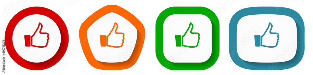 Like vector icon set, flat design buttons on white background Like vector icon set, flat design buttons on white background