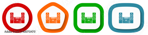 Music, stereo equipment vector icon set, flat design buttons on white background
