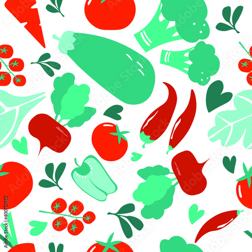 Wallpaper Mural Seamless pattern with hand drawn red and green vegetables. vector illustration Torontodigital.ca