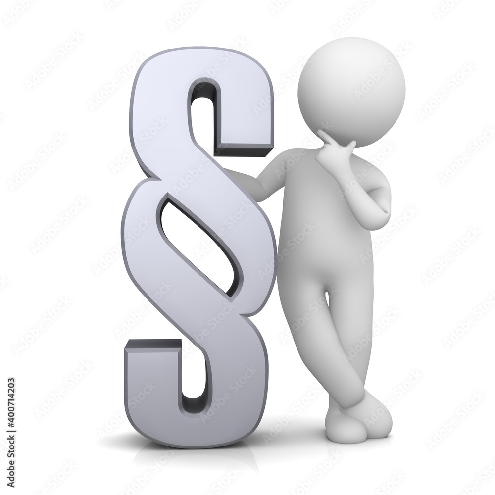 Silver Paragraph sign with thinking lawyer stick man 3d Silver Paragraph sign with thinking lawyer stick man 3d