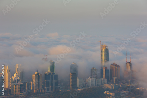 Photography Istanbul aerial view  foggy and misty