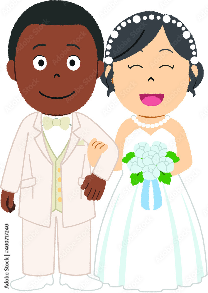 国際結婚(アメリカ人とアジア人)のイラスト 国際結婚(アメリカ人とアジア人)のイラスト