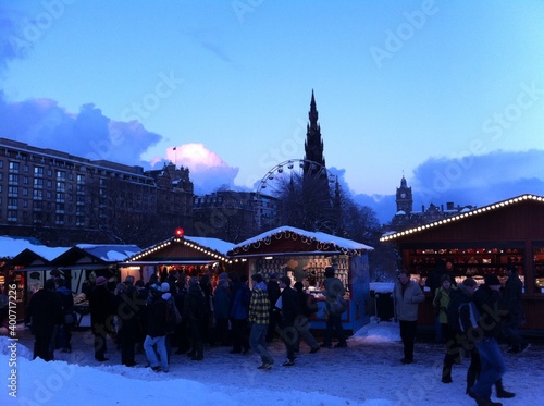 christmas market in the snow