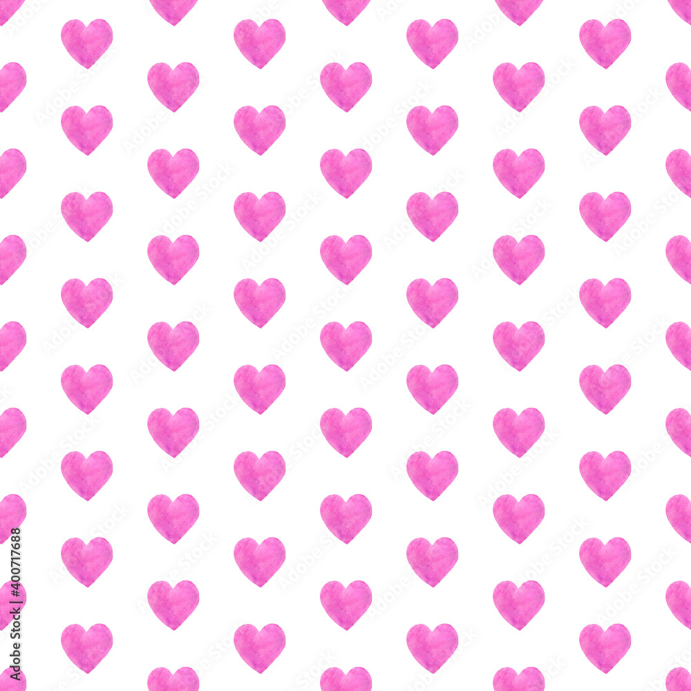 Heart hand painted watercolor seamless pattern. Love and romance.