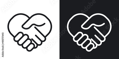 Handshake or partnership concept icon. Simple two-tone vector illustration on black and white background