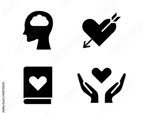 心理学のアイコンセット／脳みそ／ハート／気持ち／感情