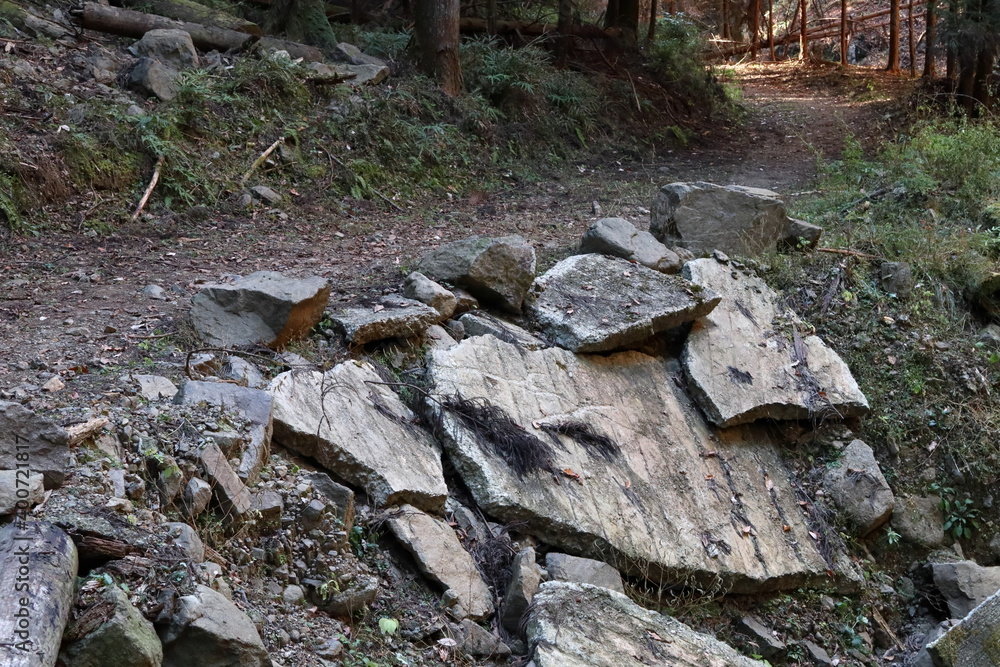 Obraz premium Road collapsed by a natural disaster / 自然災害で崩壊した道