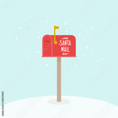 Outdoor Christmas mailbox. Santa Claus mail. Raised mailbox flag. Vector illustration, flat design