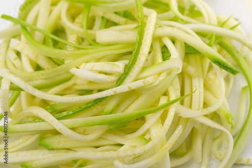 Close-up on a handful of zucchini spaghetti