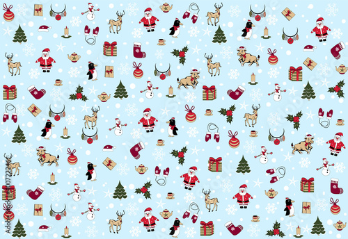 Seamless New Year's pattern on a blue background. Vector illustration